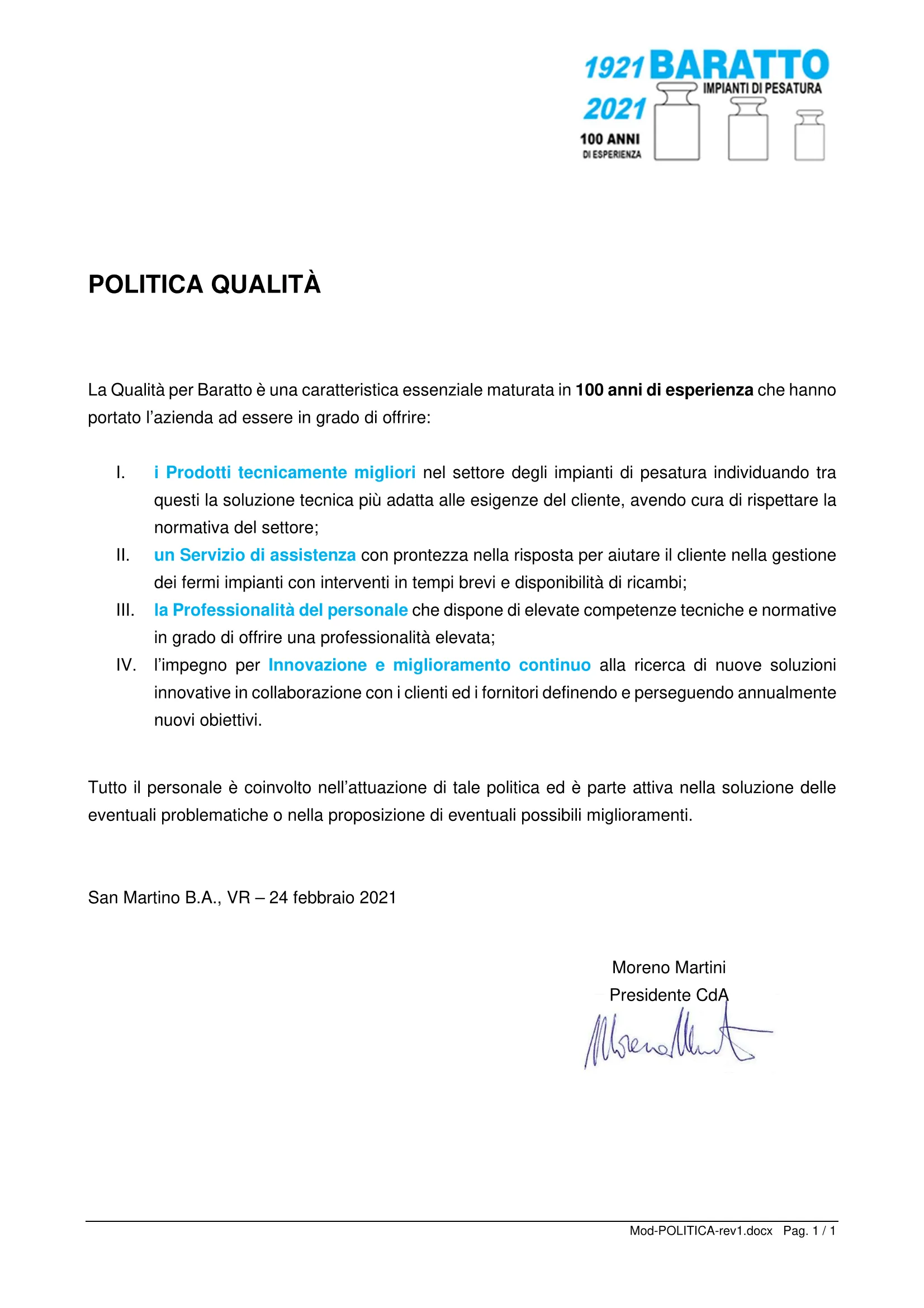 Politica della Qualità